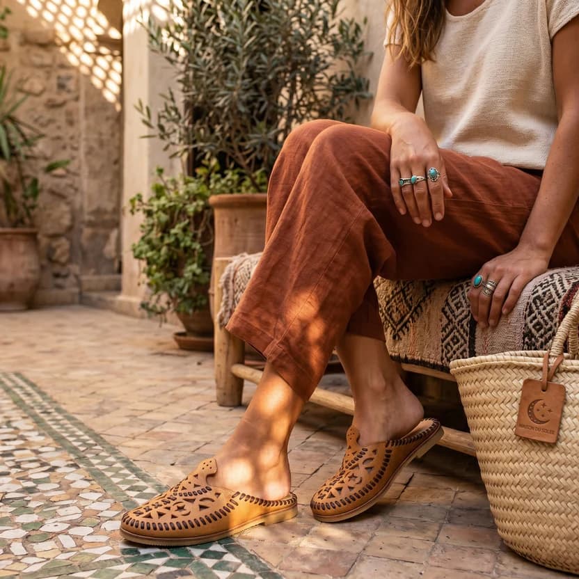 "Golden Cuir" Artisan Toe-Loop Leather Slides