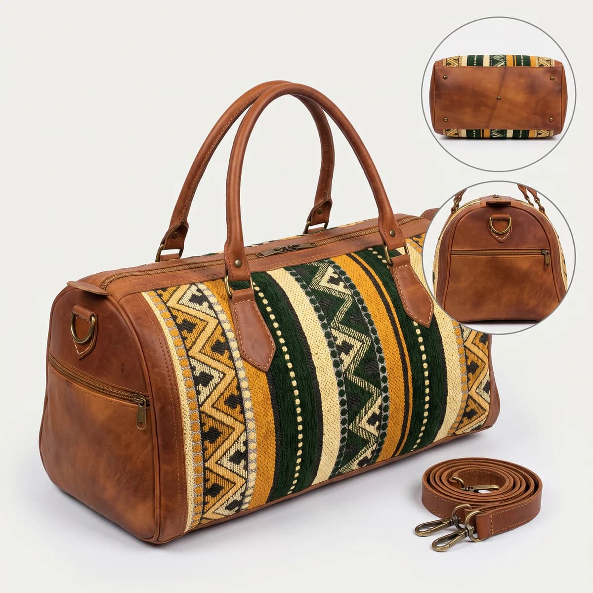 The Atlas Kilim & Vintage Leather Travel Duffel Bag