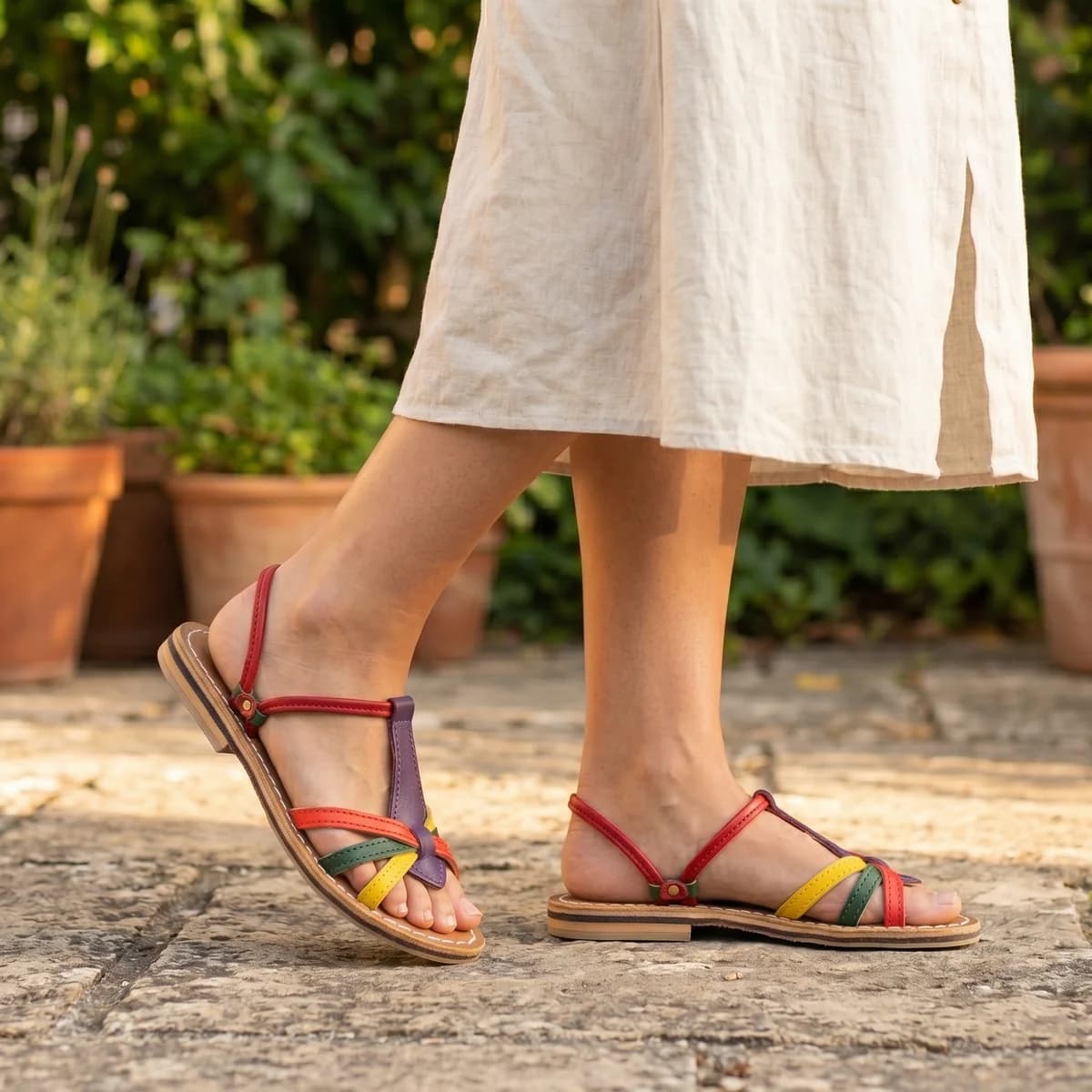 "Golden Cuir" Artisan Cross-Strap Luxury Slides